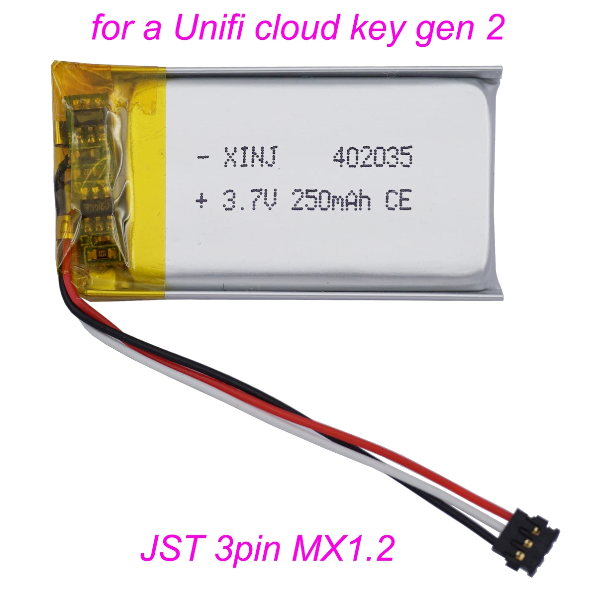 Akumulator litowo-polimerowy 3,7 V 250 mAh 0,92 Wh 402035 Wtyczka złącza JST 3pin MX1.2 do klucza cloud Unifi gen 2