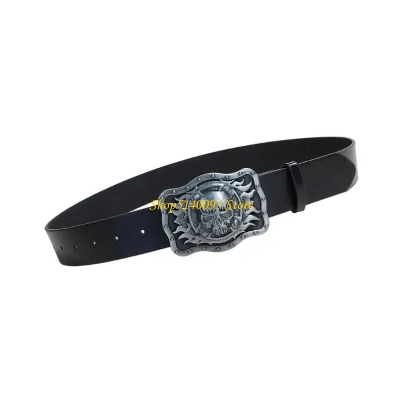 حزام جمجمة أنيق قابل للتعديل من DXAE للرجال من جلد البولي يوريثان الغربي مع أبازيم معدنية