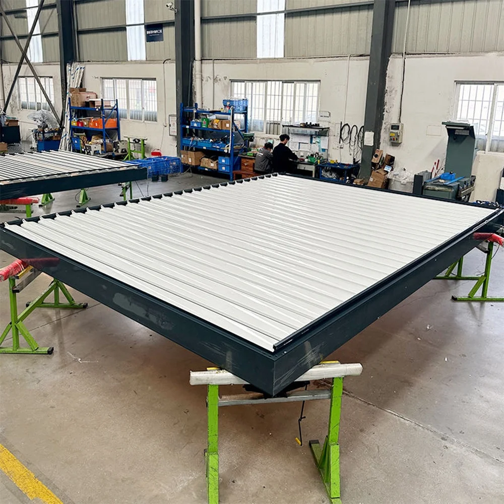 Motorized Aluminum Bioclimatic Pergola with Sliding Glass Doors and LED Lights for Villa Garden or Balcony Sunshade
