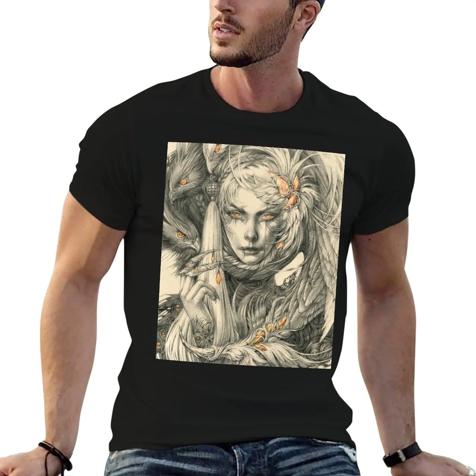 Camiseta con estampado de dama con halcones y joyas de ámbar, camisetas divertidas con humor negro, camisetas estampadas para hombre, camisetas gráficas