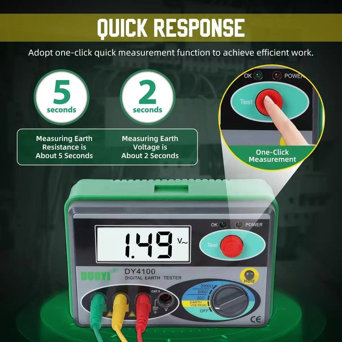 DY4100 aardingstester en megohmmeter - digitaal LCD voor nauwkeurige metingen, inclusief draagtas en gebruikershandleiding