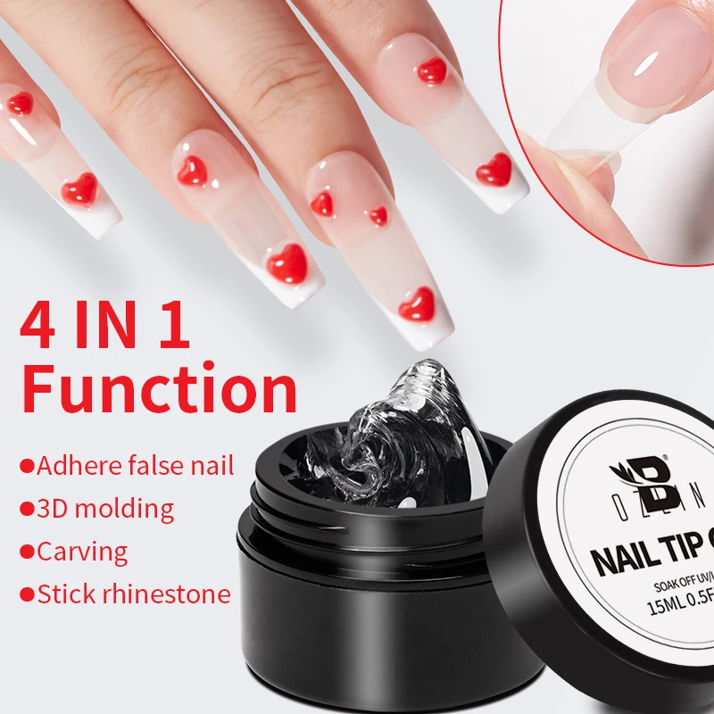 BOZLIN 4 IN 1 Non Stick Hand Solid Nail Tips Gel 15ML Transparent UV LED Rhinestone Glue Gel Nail Art Varnish Easy to Operate