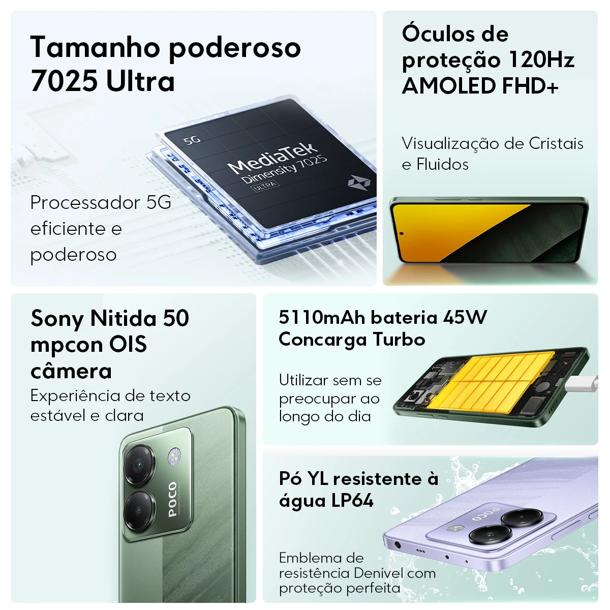 POCO M7 Pro 5G 8GB/256GB ROM الهاتف الذكي معالج أرجواني فائق القوة البعد 7025 6,67 AMOLED 45W بطارية 5110mAh 120 هرتز