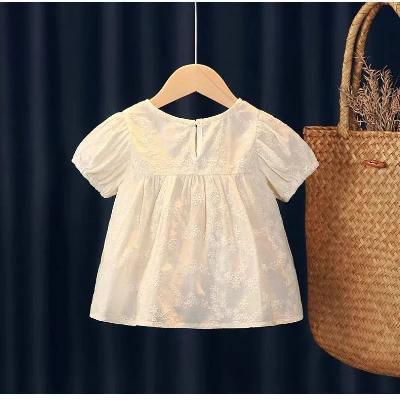 Kids Girls Lace Bouse Shirts 2025 New Arrival Children Casual Summer Blouses Japanese Korean Style Princess Thin Cotton Tops