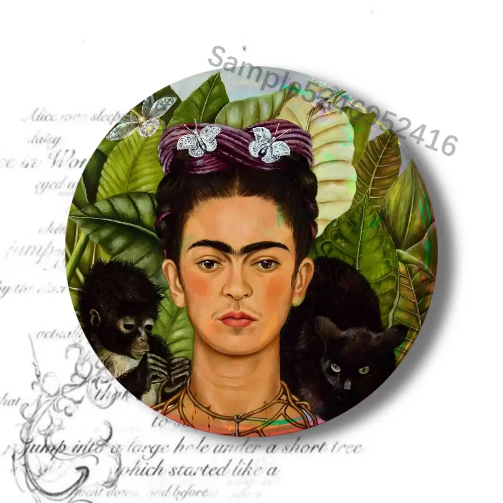 F-Frida Kahlo Art Paintings Creature Button Pin Collar Brooch Creative Clothes Jewelry Decor Metal