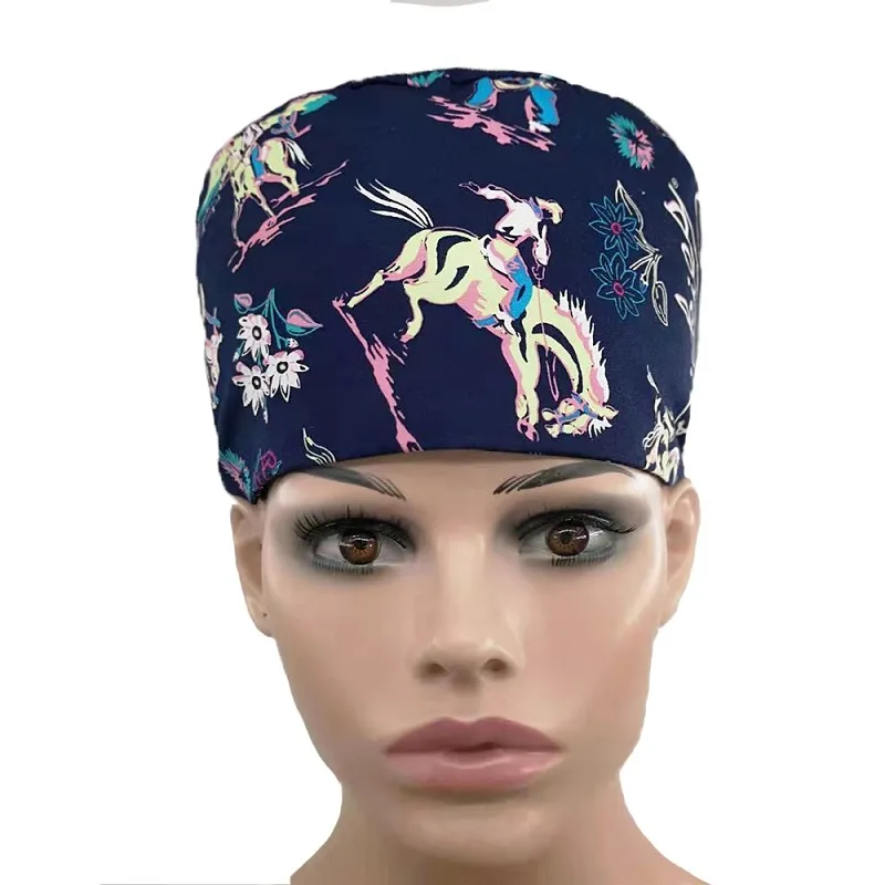 

Medical Printed Hats Surgical Operating Roomwork Hats Lab Dustproof Elastic Scrubs Caps Hospital Nurse Caps with Sweat-absorbent