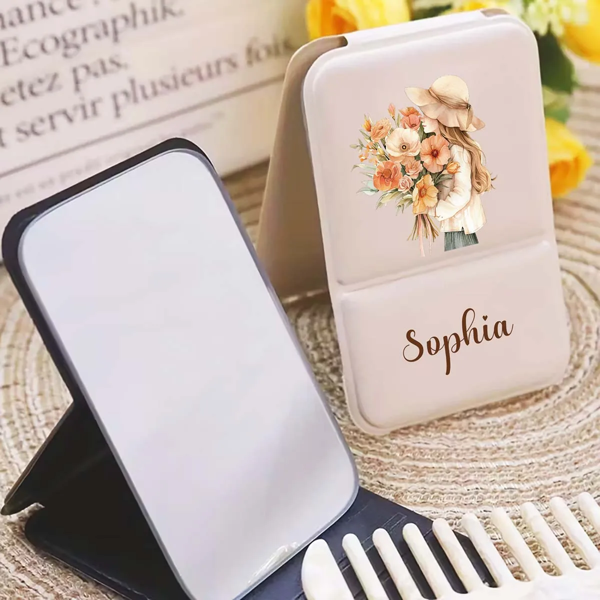 Customized Portable Mirror Mini Pocket Portable Office mini folding mirror Qixi gift simple high sense flip mirror