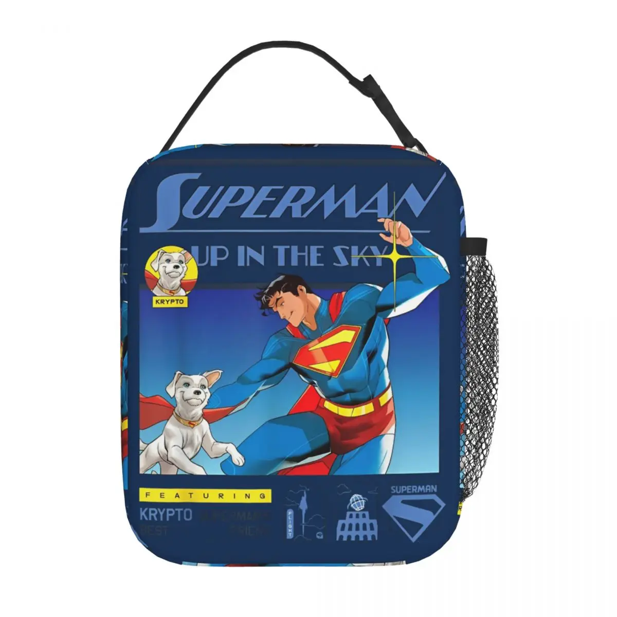 

Супермена вверх в небе с крипто плакатом, изолированными сумками для обеда, термосумка Контейнер для еды Портативный ланч-бокс-тоут