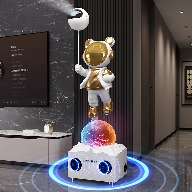 Home Decor Luminous Rabbit Astronaut Statue Karaoke Speaker Large Floor Decoration Projection Atmosphere Decor Housewarming Gift