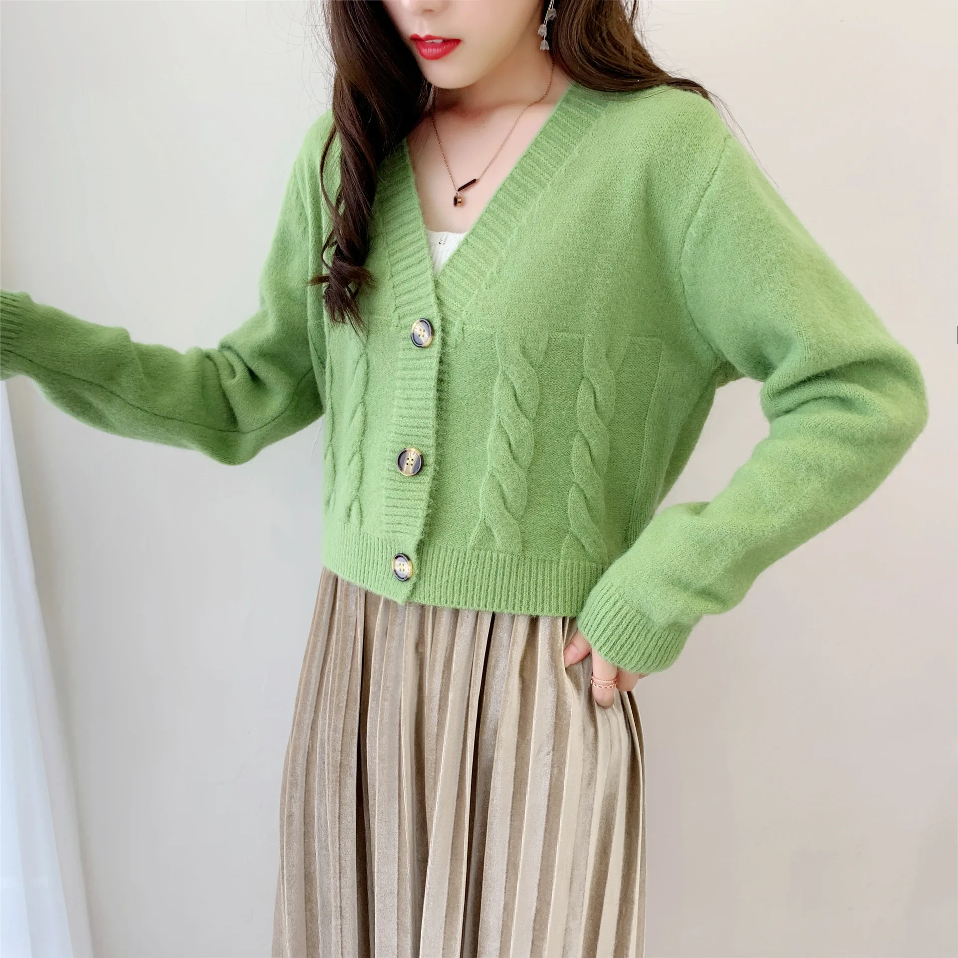 Woman Sweater Cardigan Knitting Solid Color Long Sleeve Button Knitting Tall Waist woman's Clothing Dropshipping LXJ22238
