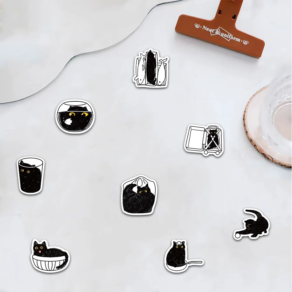 50PCS Cute Fun Black Cat Life Log Graffiti Stickers Scrapbooking Collage Material Suitcase Skateboard Phone Case Luggage Sticker