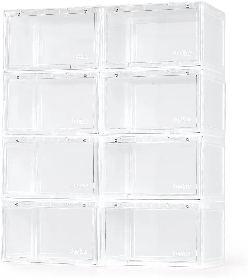 Collection Crate - Easy Access Storage Shoes Box -Plastic Foldable Stackable Sneaker Display Storage with Clear Side Open Door O