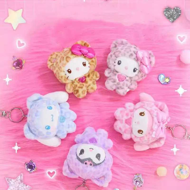 Personaggio Sanrio di alta qualità Kawaii Hello Kitty Cartoon Leopard Print Peluche Bambola Peluche Portachiavi Zaino Decorazione Regalo