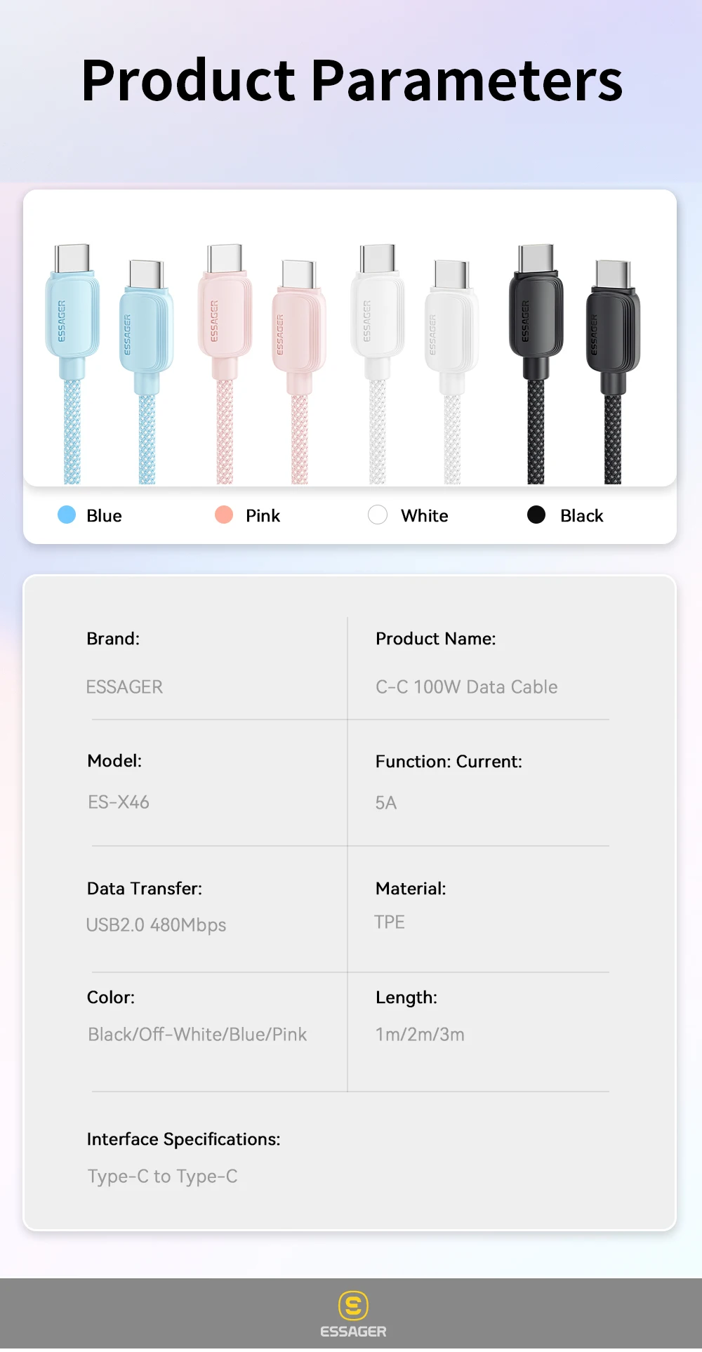 Essager USB C auf Typ C Kabel 5A PD 100W Schnellladegerät Datenkabel für MacBook Pro Samsung Xiaomi Huawei Ladekabel 3M – Detail 16