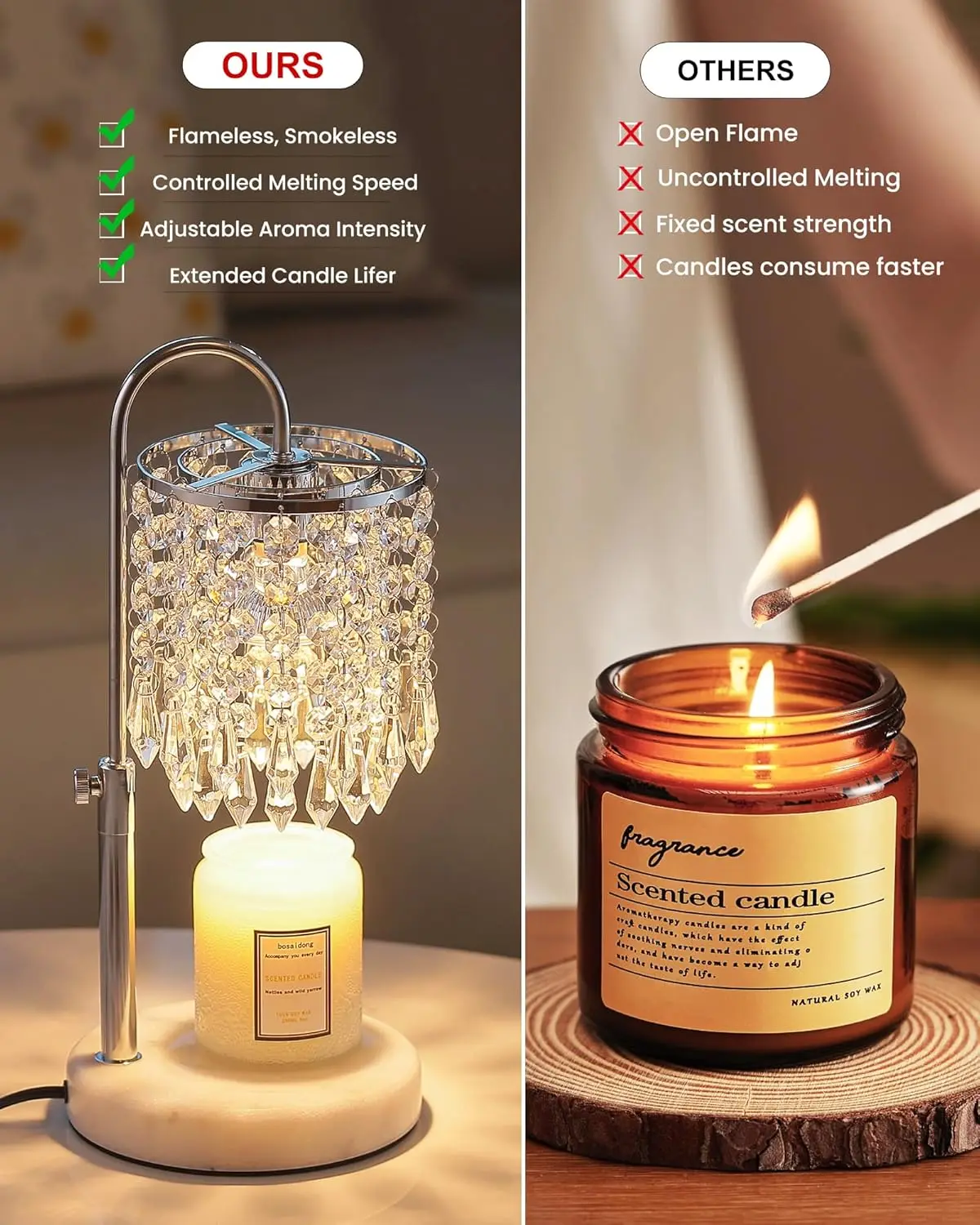 Lampada scaldacandele con timer, dimmer e 3 lampadine, scaldacandele con base in marmo per candele in barattolo, regali di compleanno per donne