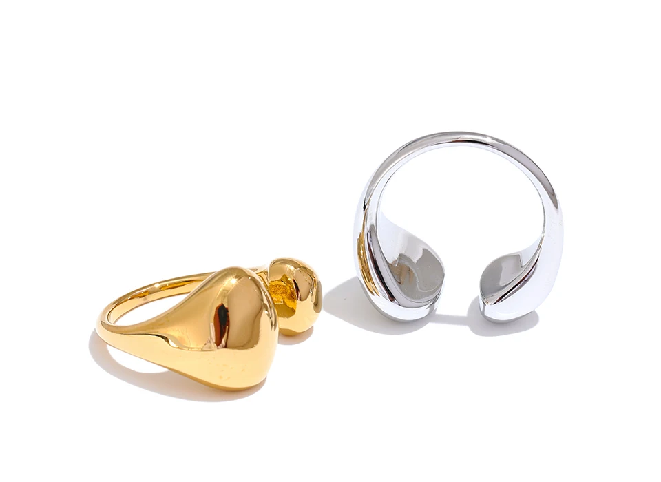 Yhpup Edelstahl, hochwertiger, minimalistischer, täglicher, glatter, modischer, offener, verstellbarer Ring, wasserdicht, galvanisierter Guss-Schmuck – Detail 2