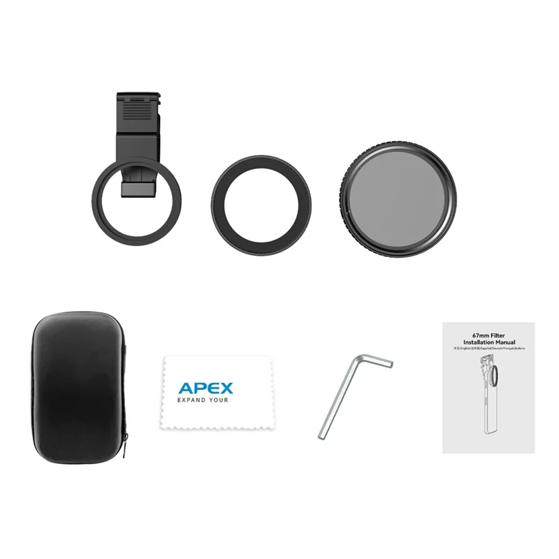 

ABSQ-67Mm ND2-ND32 Filter Universal Phone Clip With Threaded Adapter Ring Cold Shoe For Iphone 16 15 Galaxy S24 DSLR