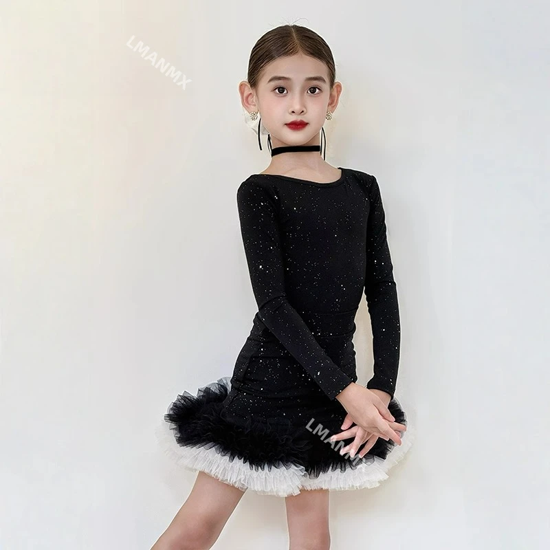 子供用ラテンダンスドレス 女の子 2025秋冬新作 高級長袖練習着セット