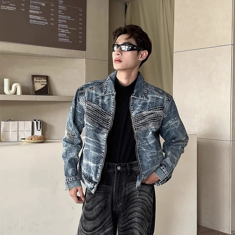 

Retro American Waed Striped Design Men's Jeans Jaet ort Sle Workwear Jaet Loose Fit Youth Faion Windproof