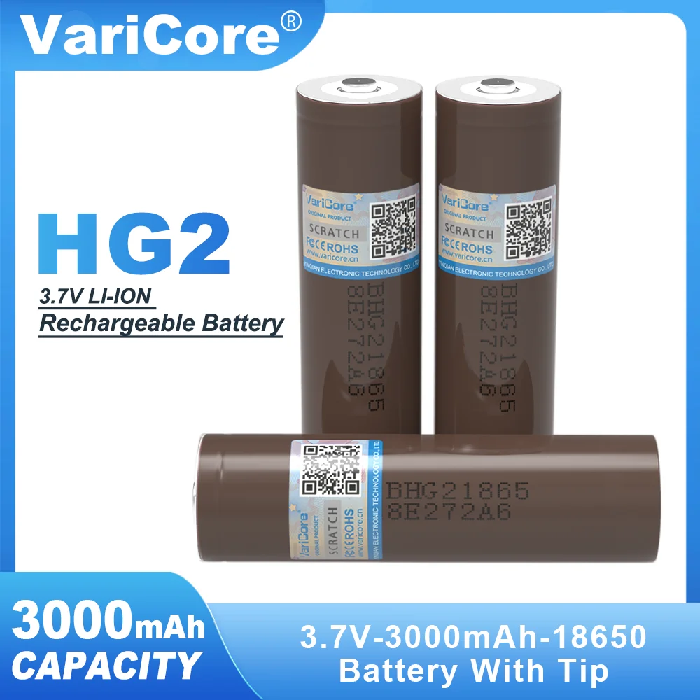 VariCore HG2 + Punta 3.7V 18650 3000mAhBatteria ricaricabile 20A Scarica continua Grande potenza per aerei modello di utensili elettrici
