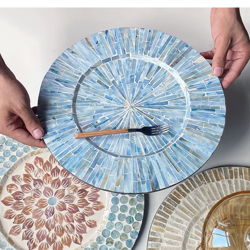 European senior light luxury dinner plate color storage round household living room coffee restaurant tray
