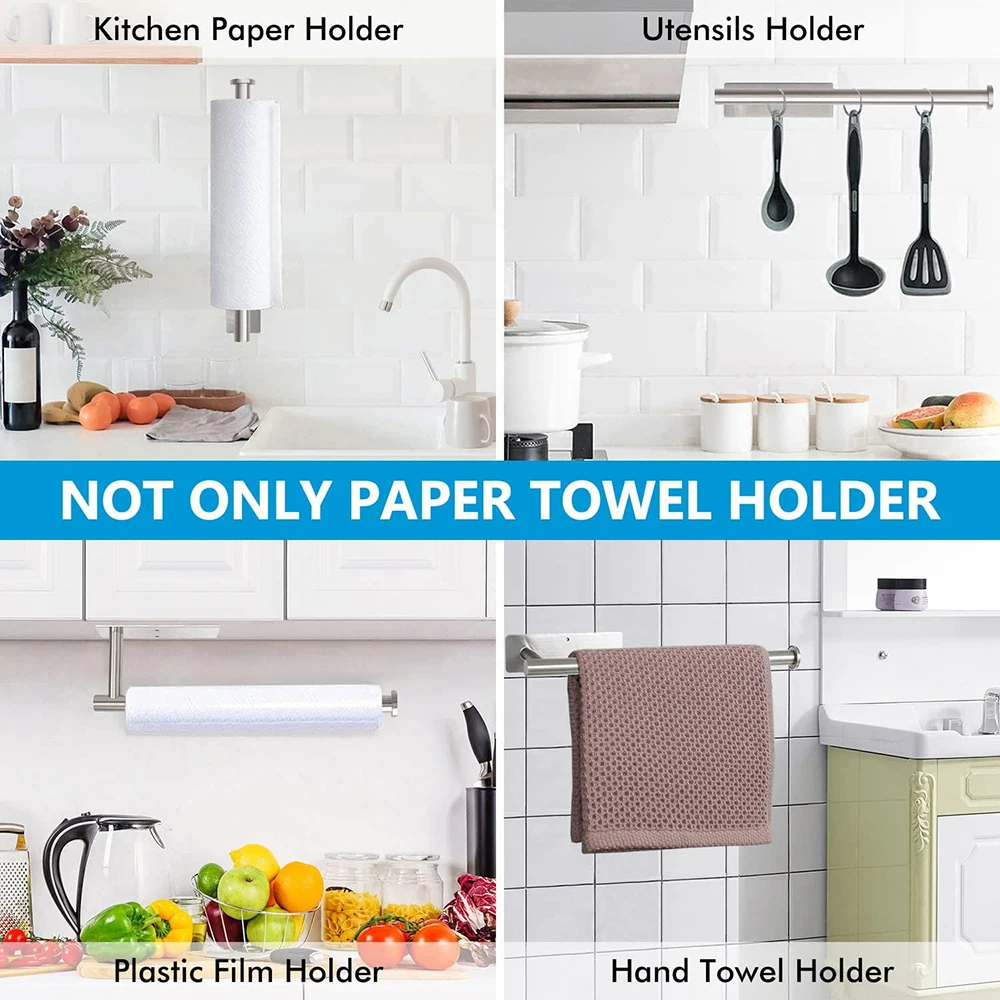 Paper Towel Holders for Kitchen Kitchen Roll Holder Paper Towels Self-Adhesive Under Cabinet Paper Towel Rack Stainless Steel image 3