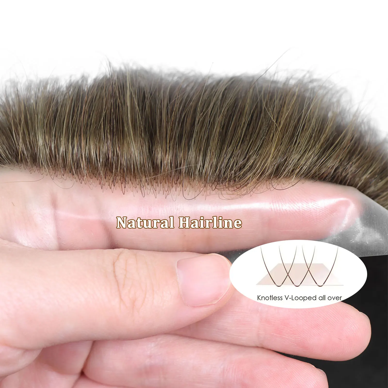 Back Hair Style Full PU Skin Men Toupee Human Hair Invisible Ash Brown 0.04-0.06mm Poly Male Wig Units Replacement Prosthesis
