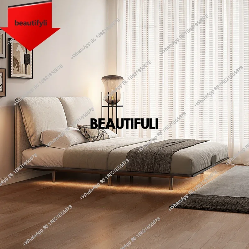 

Q181 White Headboard Metal Double Bed Modern Frame Multifunctional Adults Double Bed Luxury Big Cama Matrimonial Home Furniture