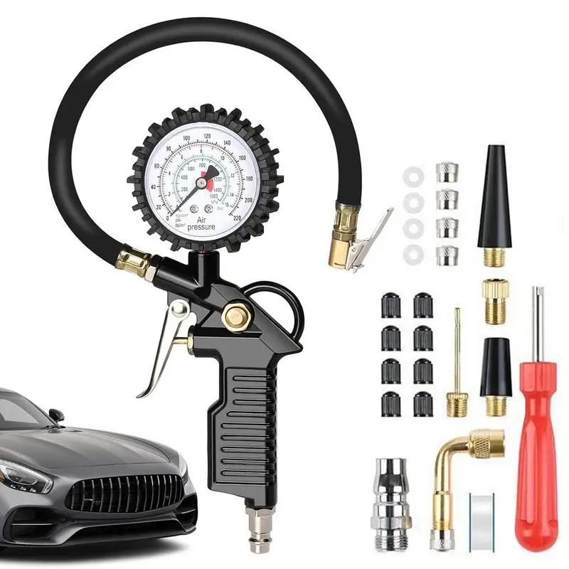 

220PSI Car Motorcycle Multifunctional Tire Air Pressure Monitoring Gauge Tester Air Compressor Dial Meter Inflator Pump Tool Kit