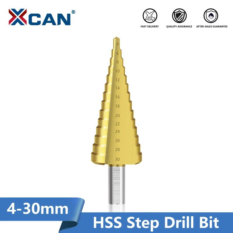 XCAN Drill Bit 4-30mm HSS Straight Groove Step Drill Bit Titanium Coated Wood Metal Hole Cutter Core Drilling Tools Set