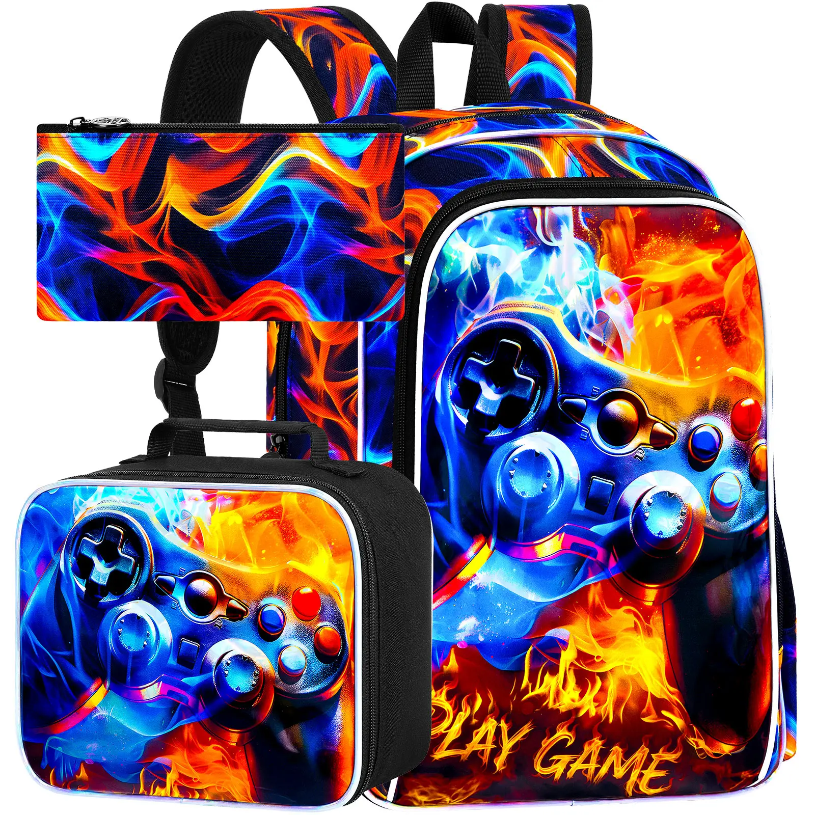 3pcs-17in-boys-backpack-set-uv-flame-game-controller-school-backpack-with-handbag-pencil-case
