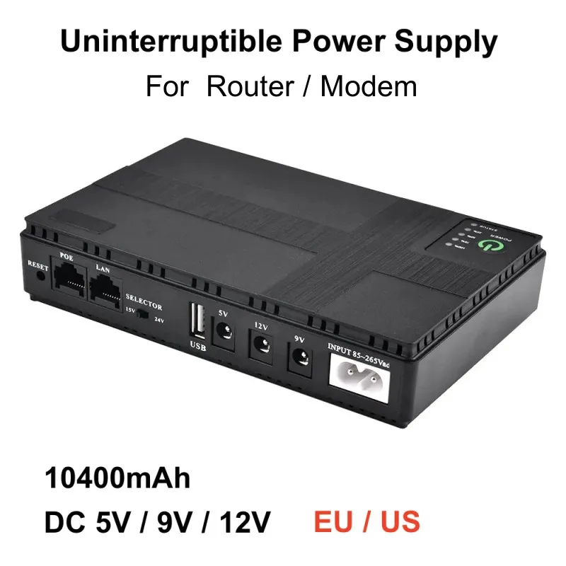 10400mAh DC Mini UPS Uninterruptible Power Supply 5v 9v 12v 18650 Battery Backup Wifi Router Modem Switch 220V with Charging