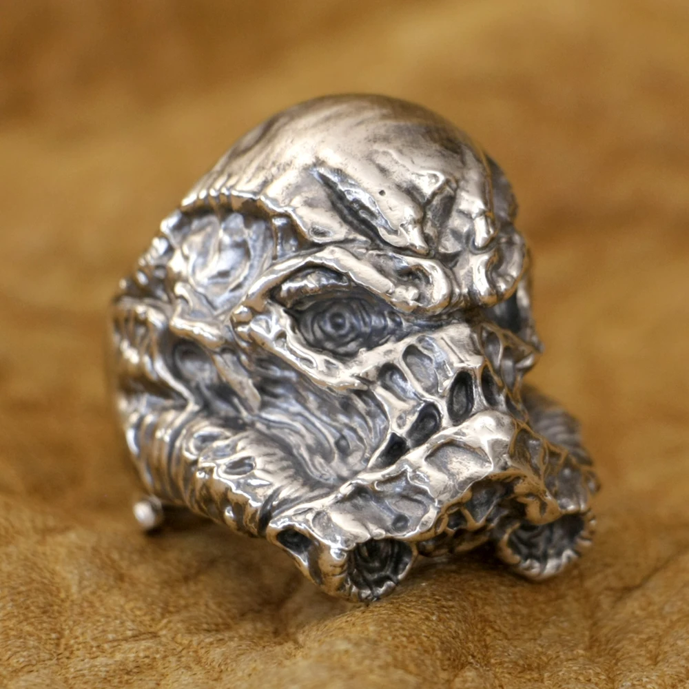 Skull White Warrior 925 Sterling Silver Punk Ring TK314 Open US Size 8~15 BZ