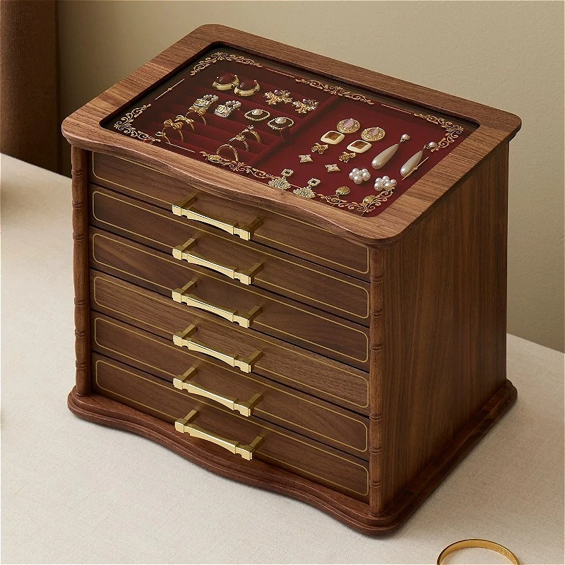 Large Capacity Jewelry Box Drawer Solid Wood Jewelry Box Luxury Creative Ring Necklace Organizer Case Women's Trinkets Cases