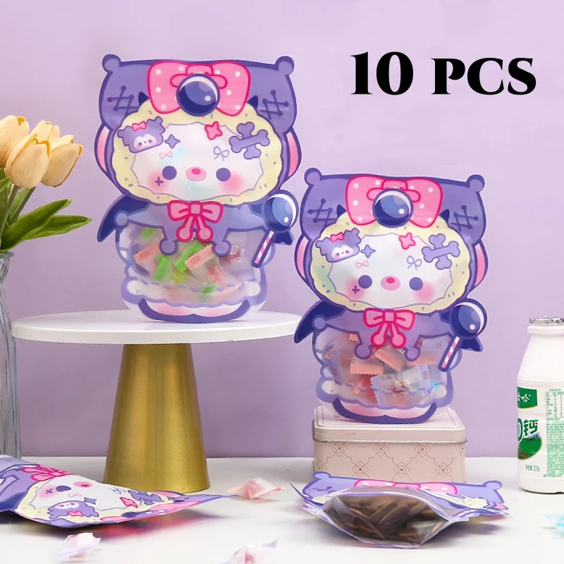 Kawaii hello kitty ziplock saco animação periférica bonito engrossado transparente embalagem de doces selado saco de presente grande size18x12cm