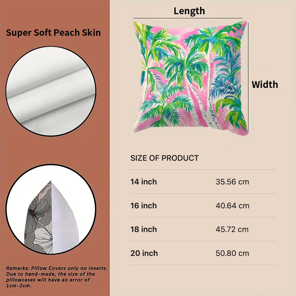 Tropical Palm Leaf Print Pillow Covers Set of 4 Polyester Throw Pillow Cases Cushion Decor Hawaiian Style Beach Accent