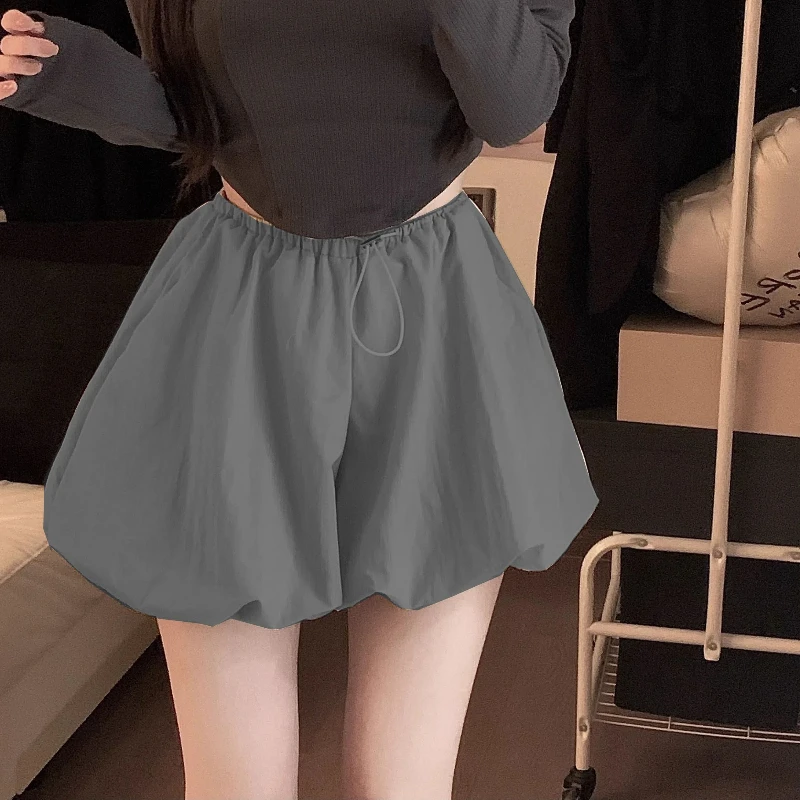 Drawstring High Waist Loose Street Casual Floral Bud Shorts Summer Solid Youth Fashion Wide Leg Pants Korean Trend Women Clothes