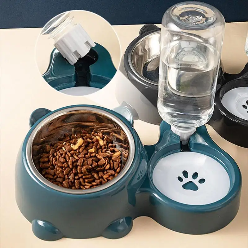 Non Slip Base 2 In 1 Pet Food Water Bowl With Automatic Water Dispenser Feeding Set For Small Dogs Cats Indoor Daily Household U