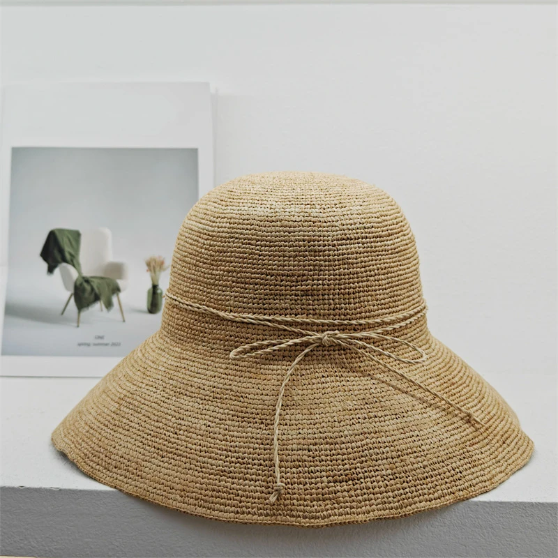 

Summer Hat Raffia Women Panama Big Brim Sun Protection Beach Accessory Foldable Cap For Holiday Outdoor Hike