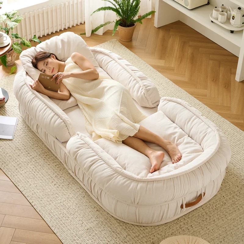 Flanell-Klappsofa, faules Sofa, sechs Anpassungsmodi, Schlafsofa, Doppelzimmer, Schlafzimmer, Tatami, riesiger Puff, Wohnzimmermöbel