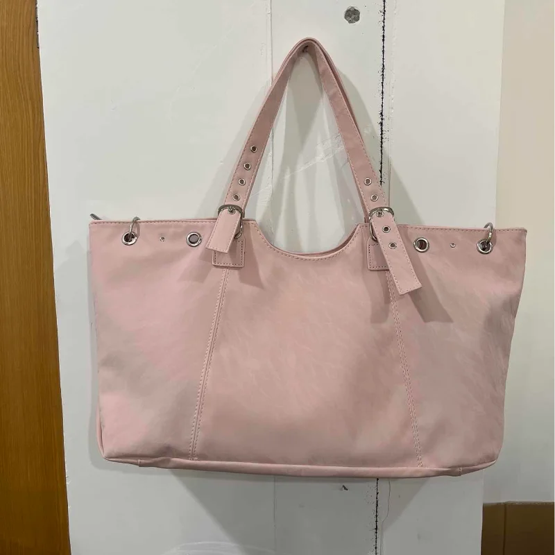 

Korean Underarm Shoulder Bag Brand Belt Buckle Large Capacity Women's Tote Bag High-end Girl Motorcycle Bag Rivet Travel Handbag