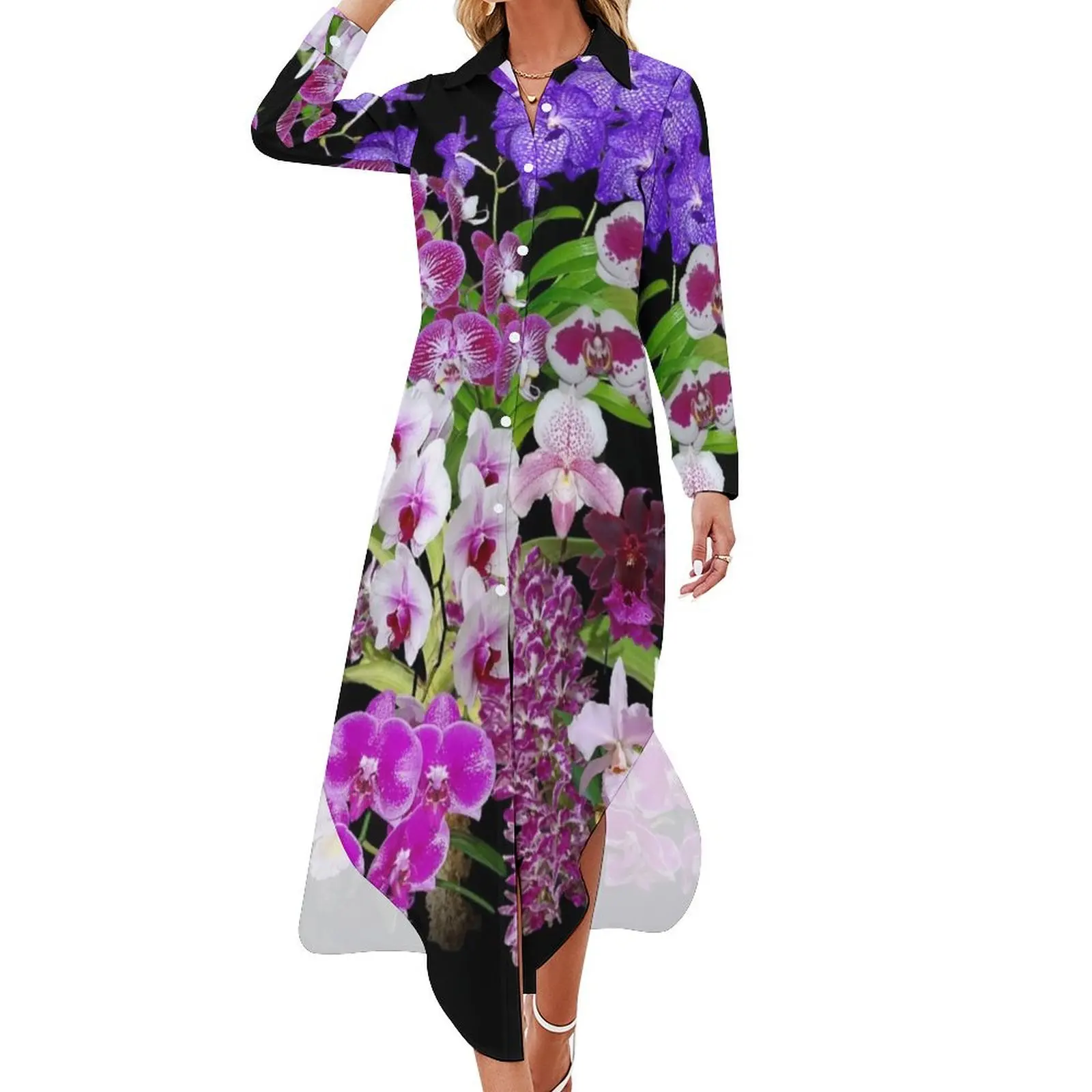 

Orchids - Cool and Restful Colors! Long Sleeved Shirt Dress Women's long dress Evening gown