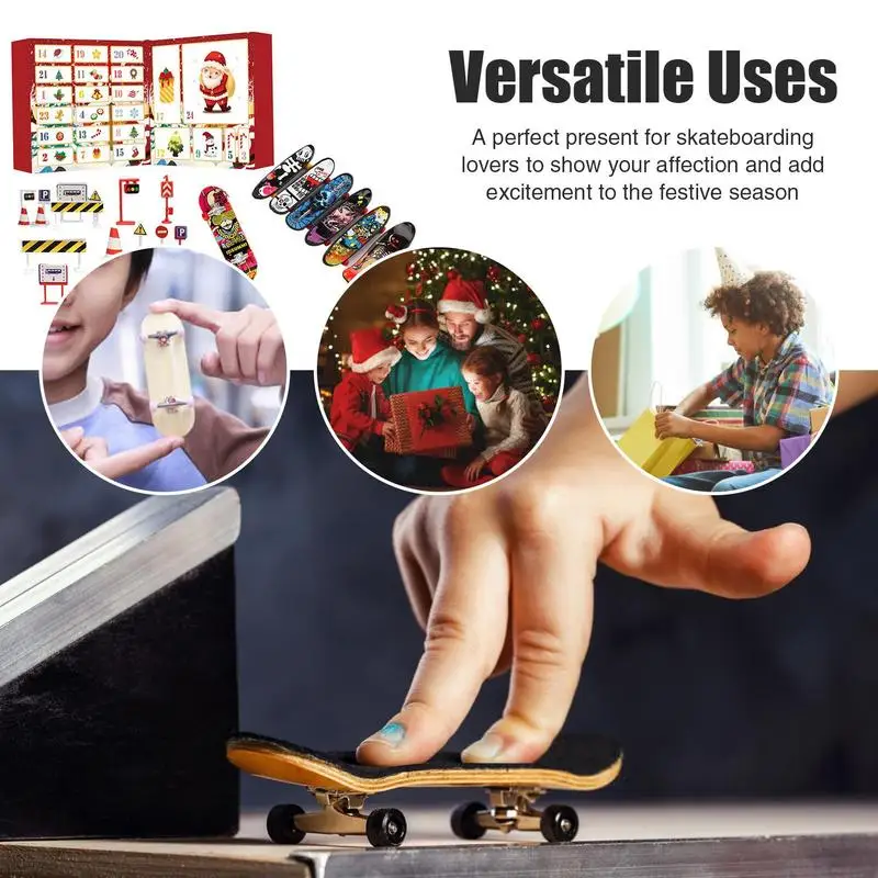 Calendario dell'Avvento con skateboard da dito Calendario per il conto alla rovescia di Natale da 24 giorni Set di giocattoli per mini skateboard per bambini Regali di Natale e Capodanno