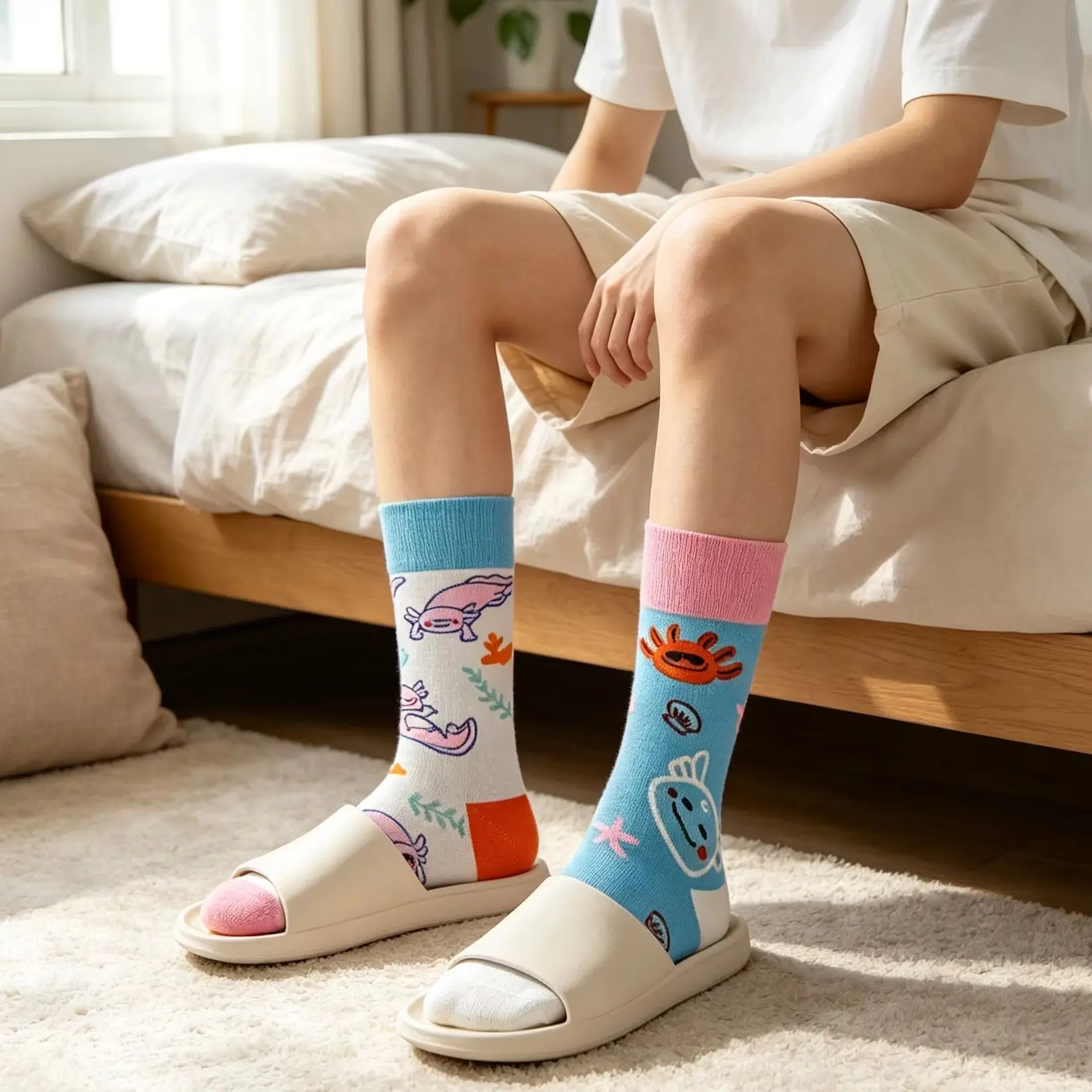 Original Design Cute Pink Axolot Cotton AB Trend Crew Socks Unisex Funny Cartoon Irregular Socks Women Men Skateboard Long Socks