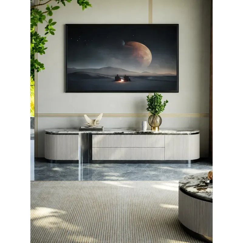 Luxury Stone TV Cabinet Living Room Coffee Table Combination Minimalist Paint Marble Floor Cabinet
