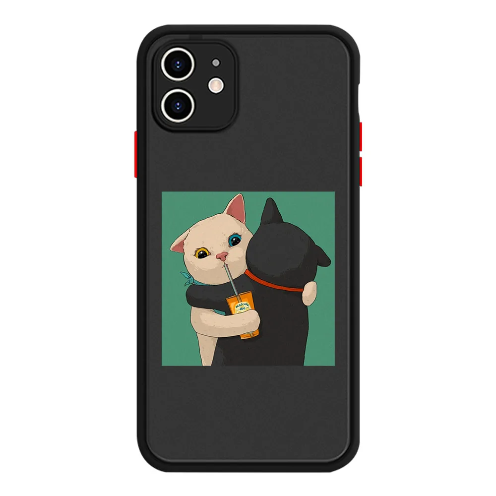 Couple Cartoon Funny Pet Cat Pattern Phone Case for iPhone11 12 13 Pro Max X XS Max SE2022 8 7 Plus Hard Color Frame Case