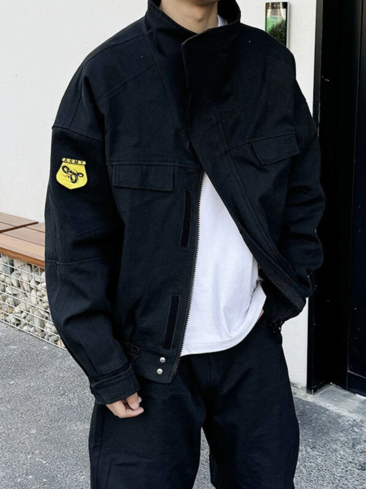 

TREclub Men's Bla Harington Jaet Baseball Sle ort Coat Spring Autumn Faion Brand American Pilot Collar Zipper Closure