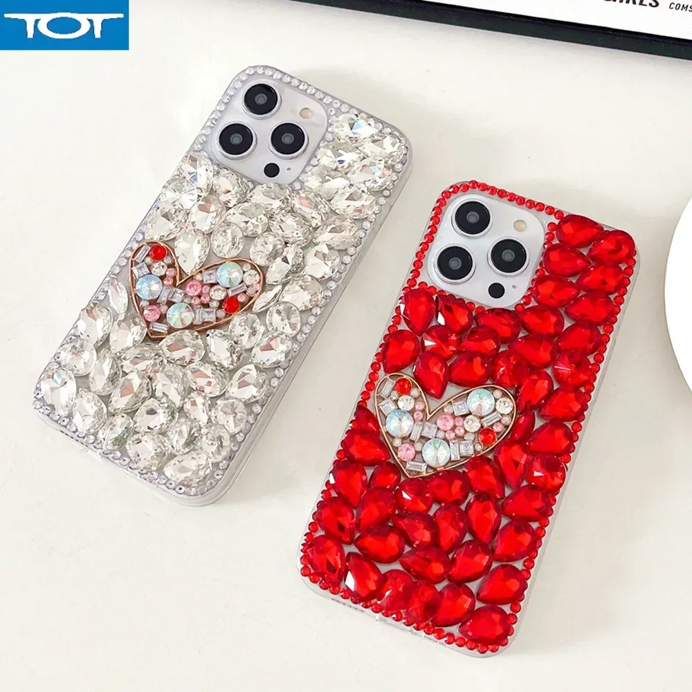 

Блестящий красочный чехол для телефона со стразами и сердечком для iPhone 16, 15, 14 Pro Max 13, 12, 11 XR XS Max, чехол с кристаллами в форме капли воды