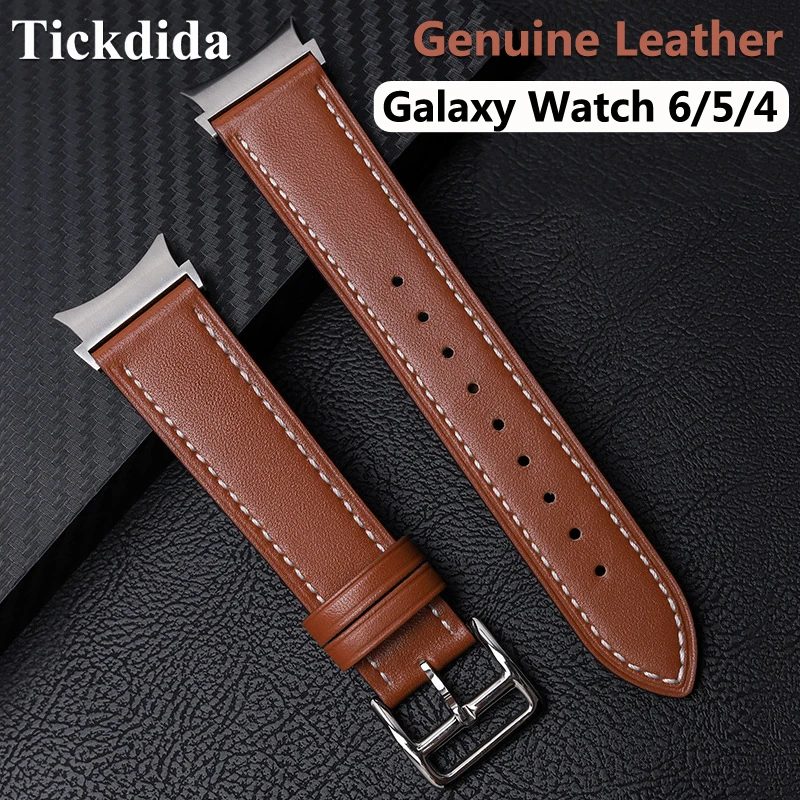 Leather Strap for Samsung Galaxy Watch 6 Classic 47mm 43mm 44mm Band No Gaps Bracelet Correa for Galaxy Watch 4 5 Pro Strap