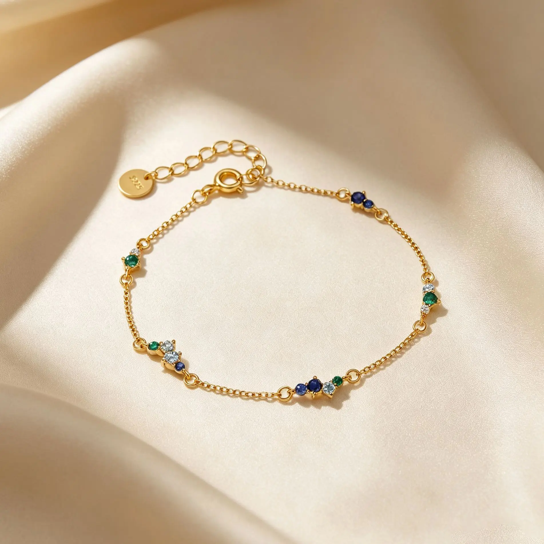 New Arrival Silver Blue Green Gradient Color Zircon Bracelet for Women European American Niche High Sense Commute Hand Jewelry